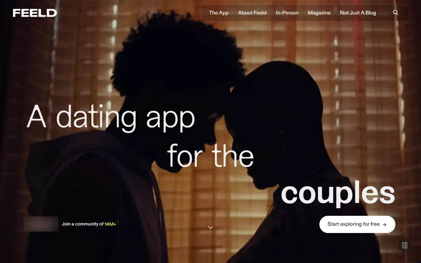 Startseite von Feeld mit dem Slogan „A dating app for the couples“